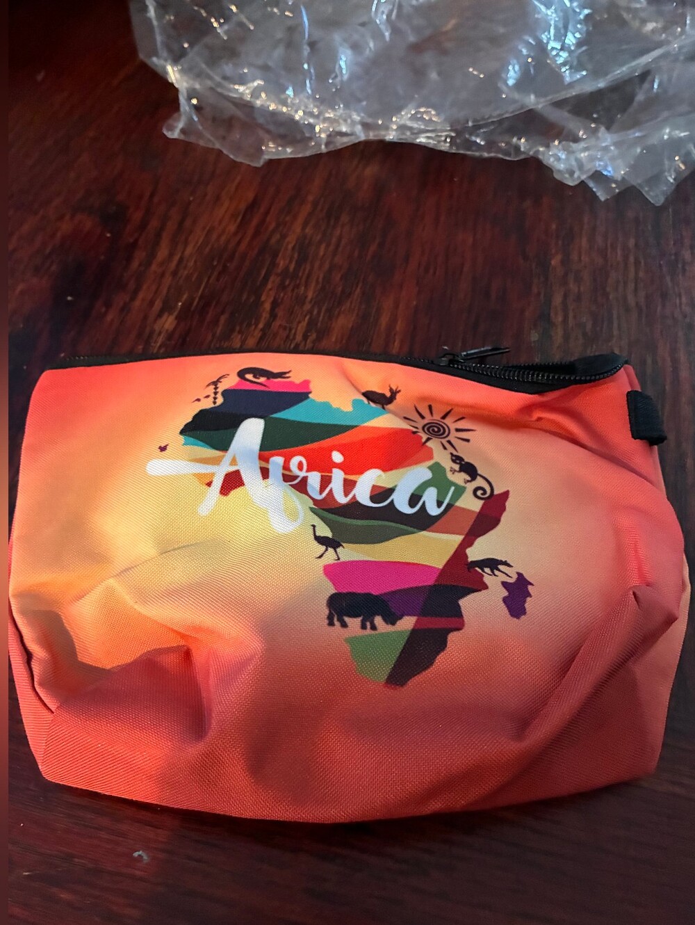 Africa Print Zipper Pouch in Coral Orange